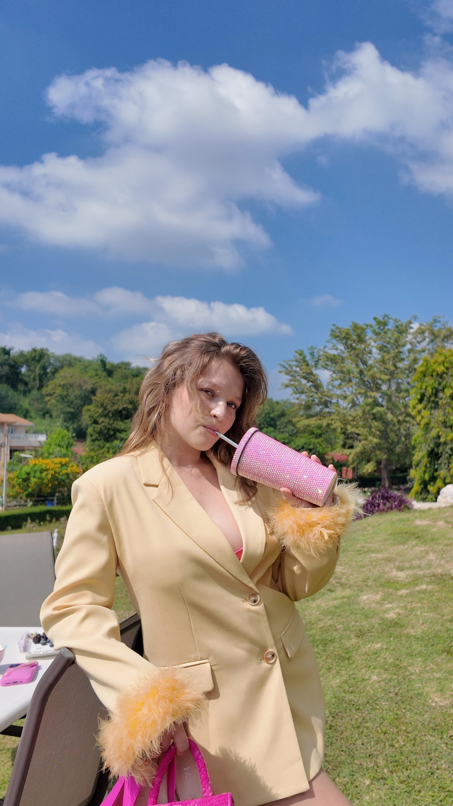 Lemon Sorbet Feather Blazer