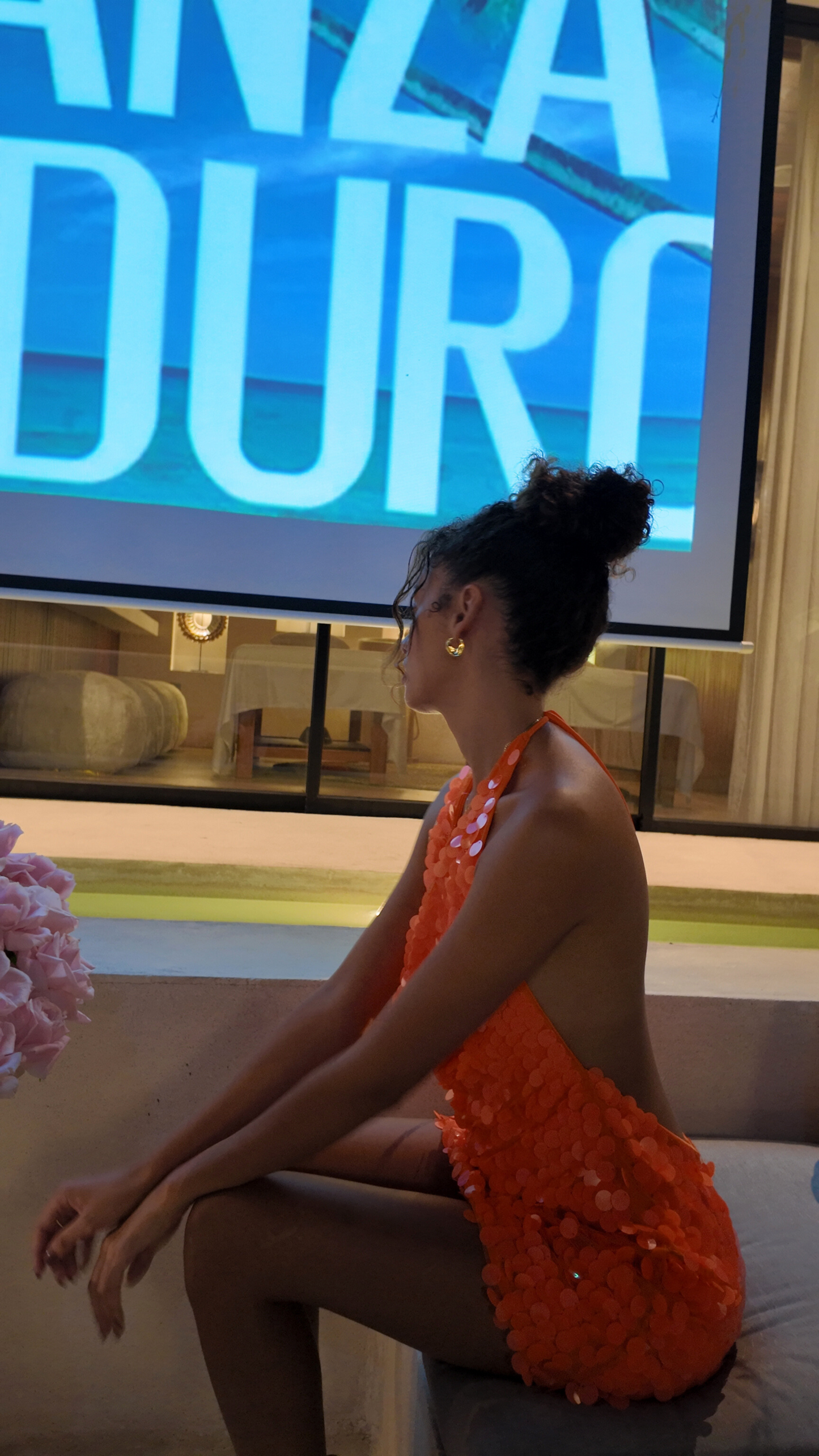 Tangerine Crush Sequin Halter Mini Dress