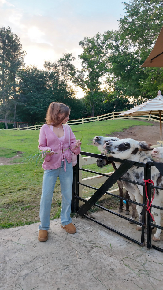 Blush Pink Bow Tie Sweater- Farm girl aesthetic